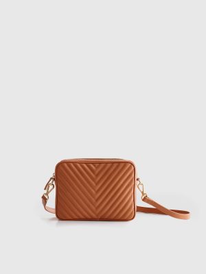 Fashioneco Cognac Quilted Crossbody Bag